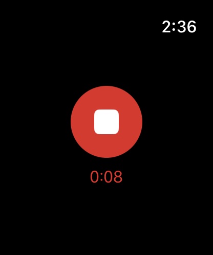 PeaceLingo on Apple Watch: one stop button and the recording time, 0:08